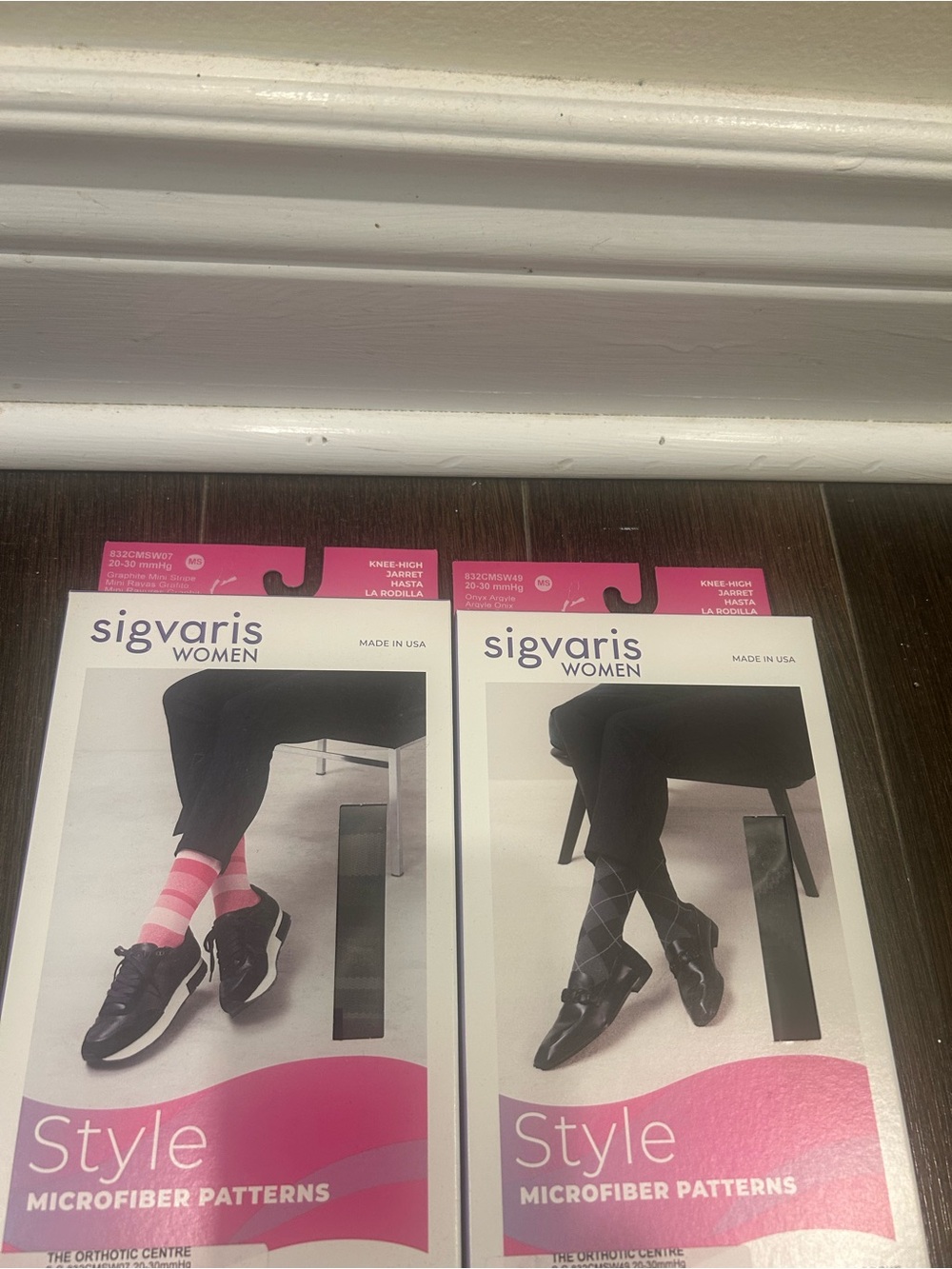 Sigvaris Women Style Microfiber Patterned Compression Socks - Pink and Black